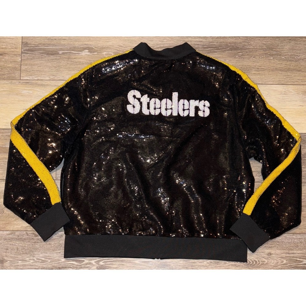 NWOT Women's The Wild Collective Pittsburgh Steelers Sequin Ombre Jacket - Large - Picture 5 of 5